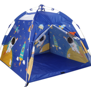 Carpa azul para niños con diseño espacial y astronautas.