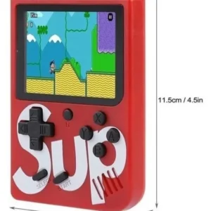 Consola portátil roja SUP con pantalla LED mostrando un juego.