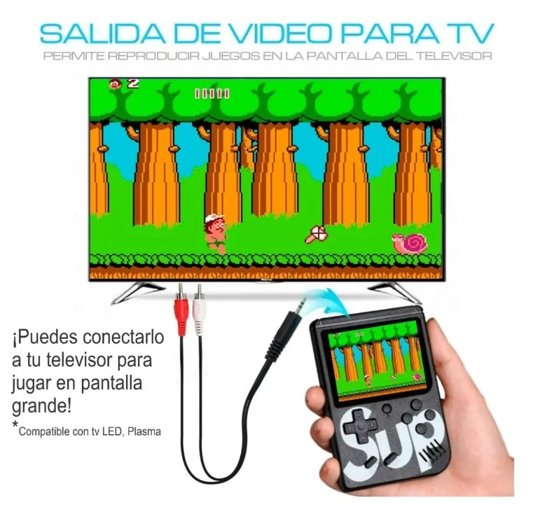 Consola SUP conectada a TV mostrando juego retro.