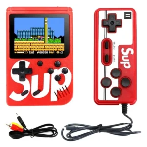 Consola portátil SUP roja con control y cables incluidos.