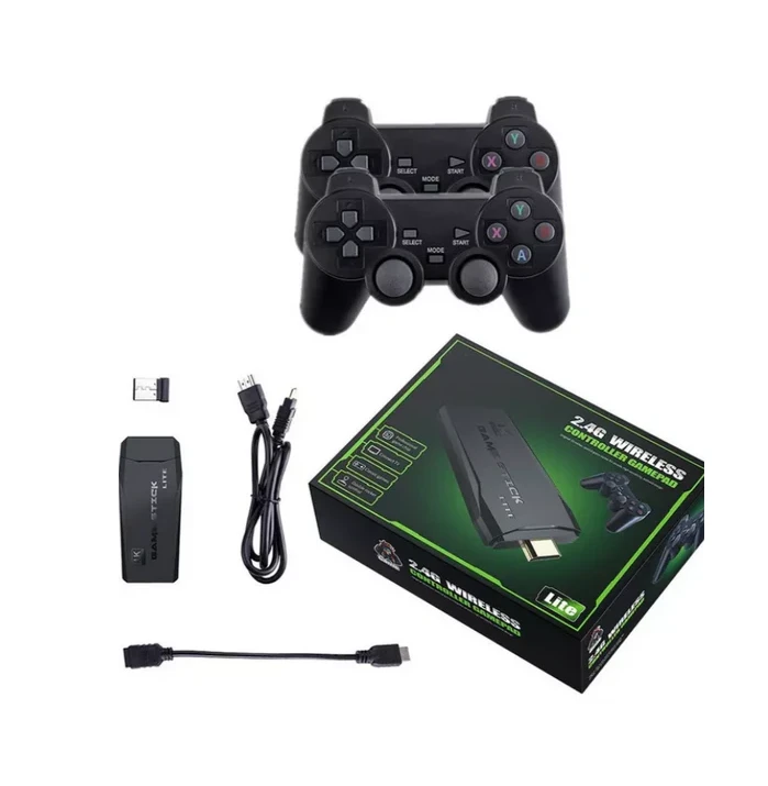 Consola de videojuegos con dos controles y accesorios HDMI