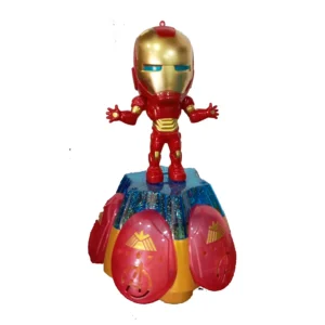 Figura de Iron Man sobre una base giratoria con luces y sonido.