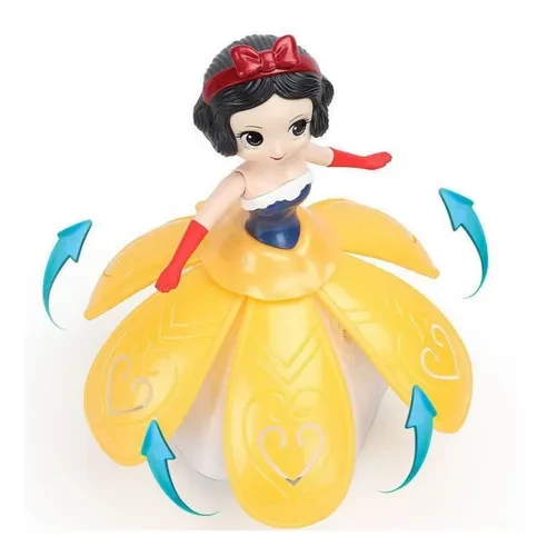 Muñeca de princesa Disney con un vestido amarillo brillante y diseño giratorio.