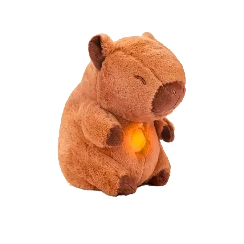 Peluche Capybara marrón con luz en el centro.