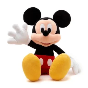 Peluche de Mickey Mouse sentado con expresión amigable.