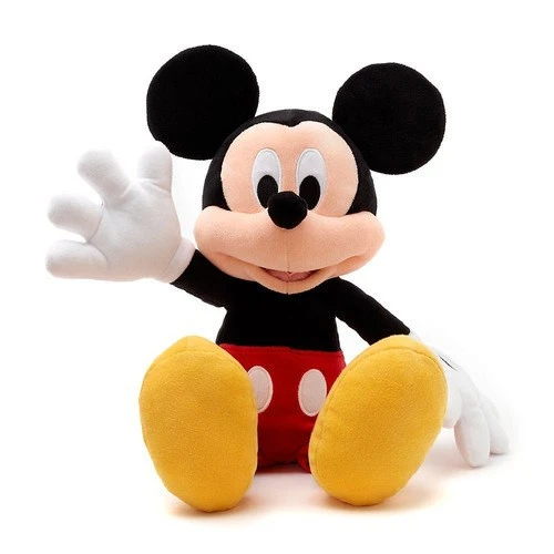 Peluche de Mickey Mouse sentado con expresión amigable.