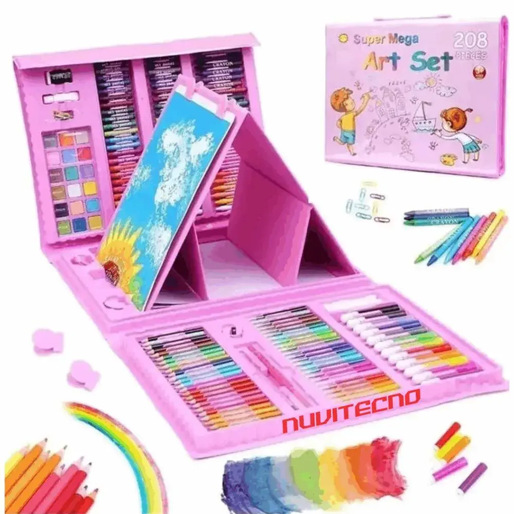 Set de arte infantil rosa con 208 piezas de pintura.