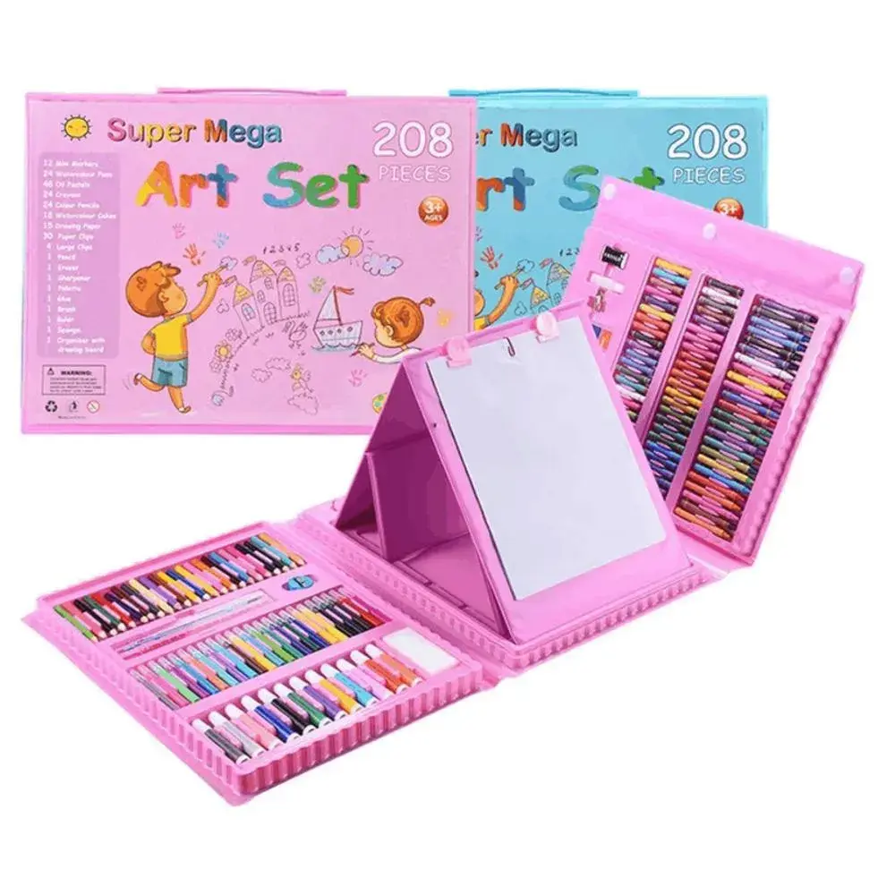 Set de arte para niños con maleta rosa y 208 piezas variadas.