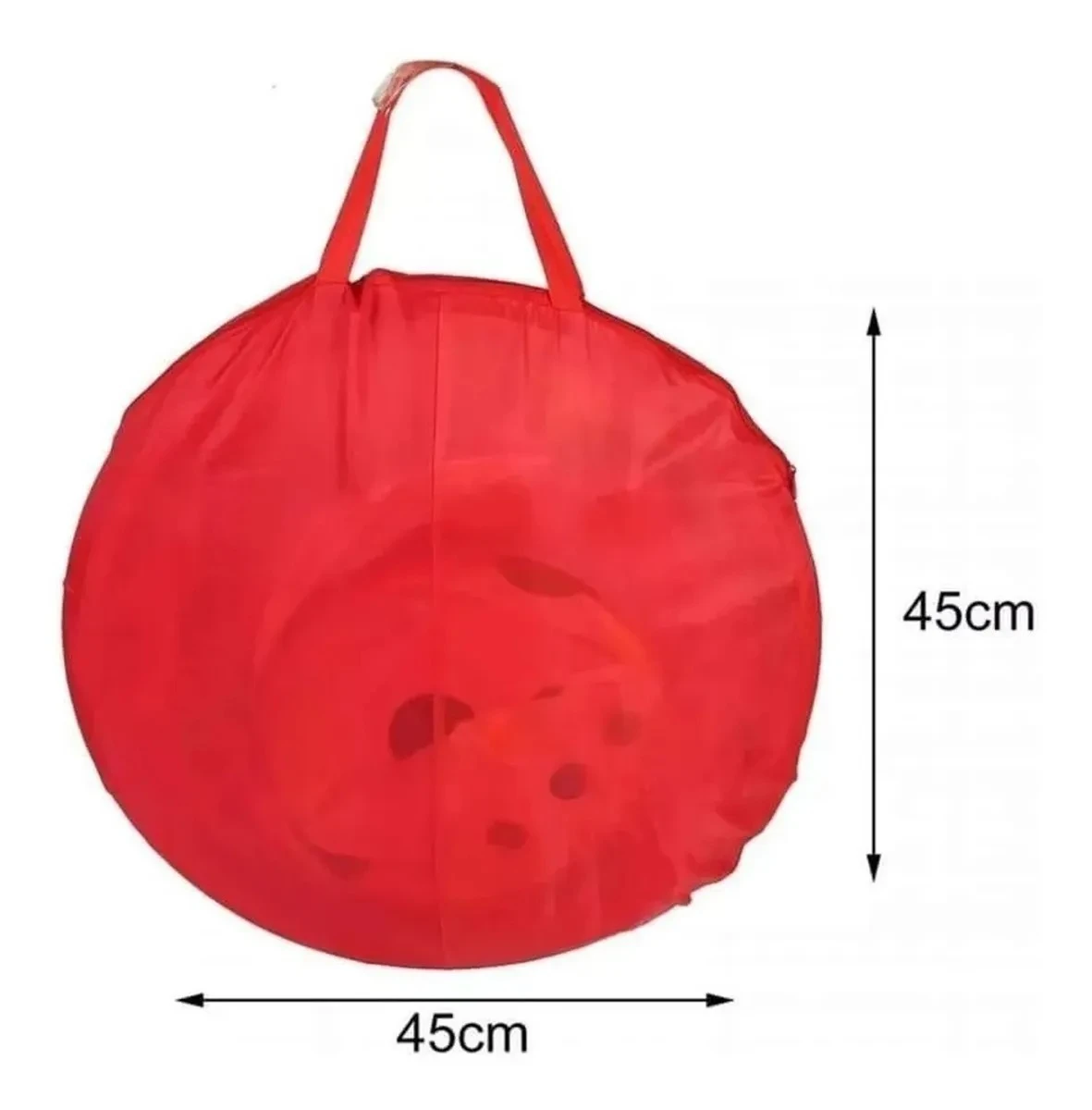 Bolsa de transporte roja circular para carpa de juego.