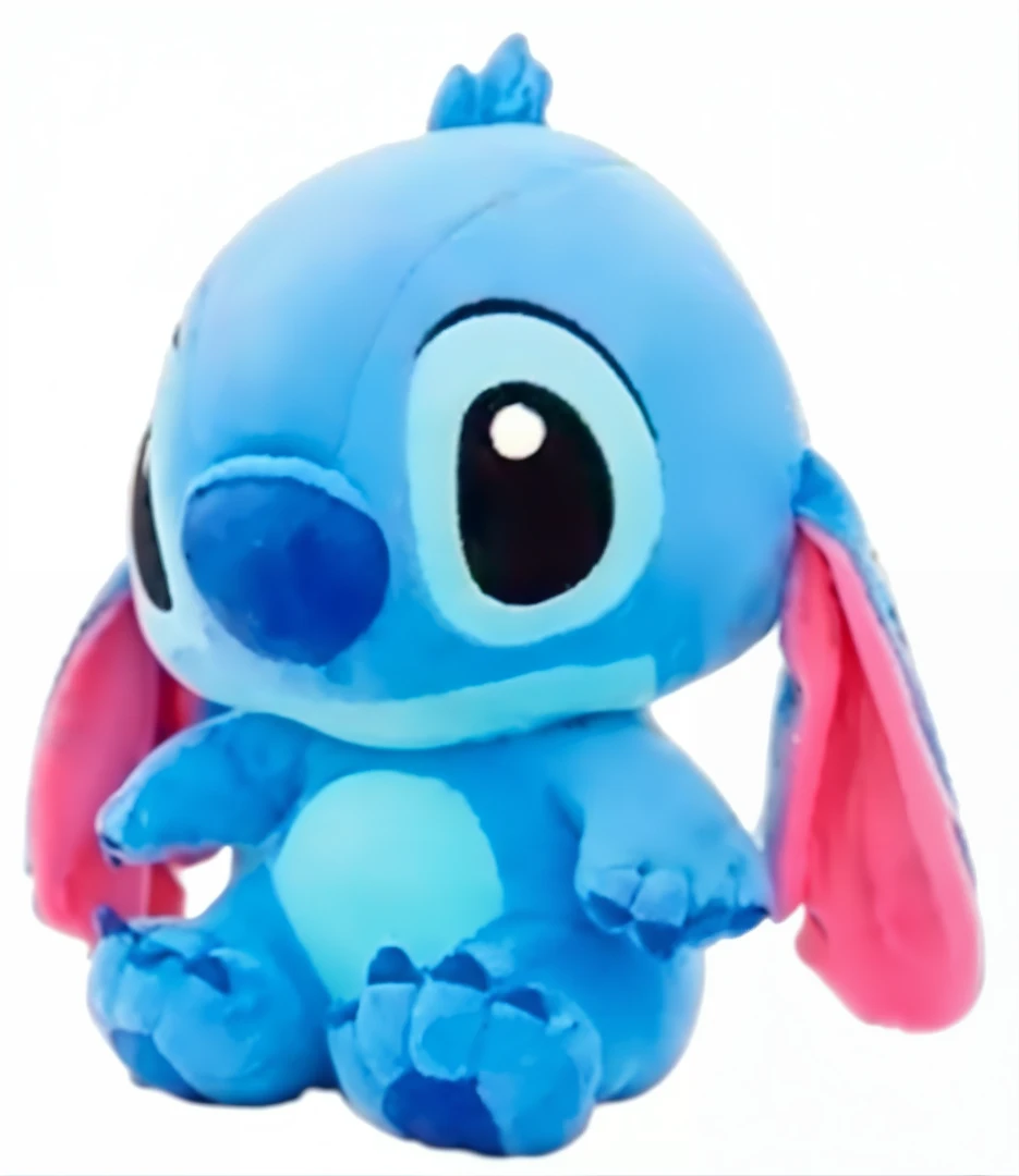 Peluche azul de Stitch con orejas rosadas y ojos grandes.