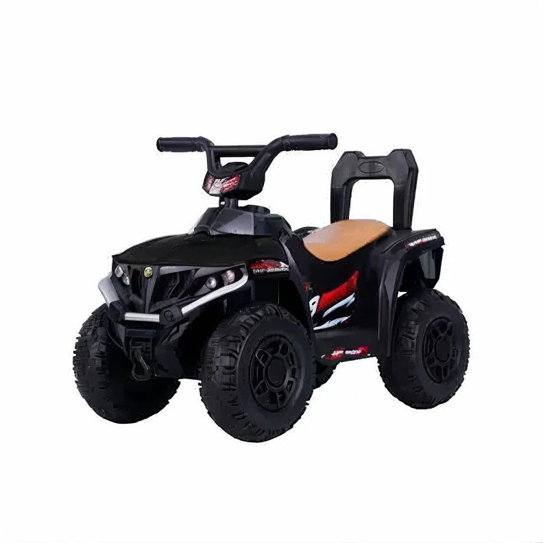 Cuatrimoto eléctrica negra para niños con diseño robusto.