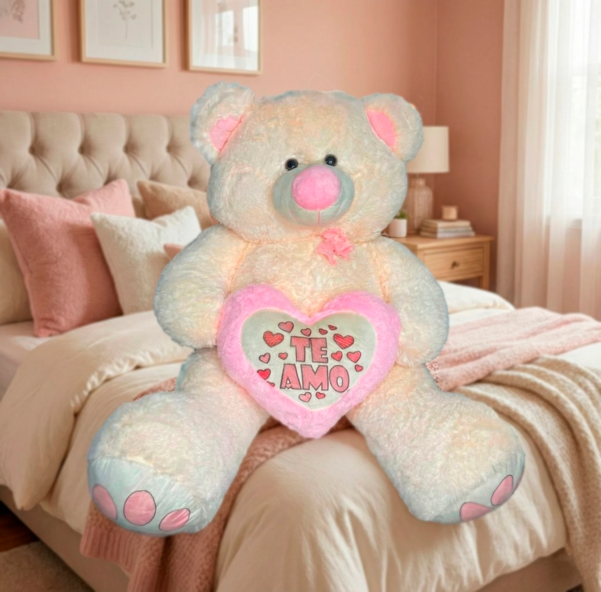 Oso de peluche grande con corazón y mensaje "Te Amo".