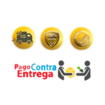 Logotipos dorados de envío gratis, compra segura y garantía de calidad.
