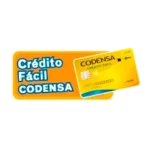 Tarjeta amarilla de crédito fácil Codensa sobre fondo naranja.